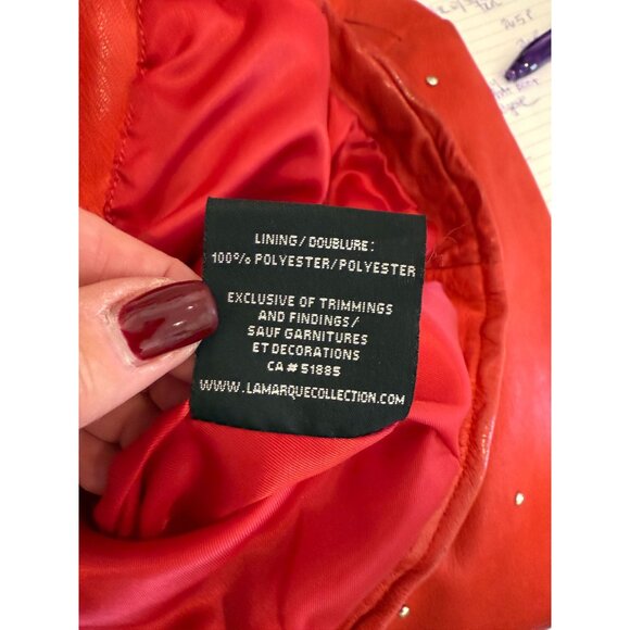 LAMARQUE Red Studded Leather Moto Jacket - Size L - Picture 2 of 6